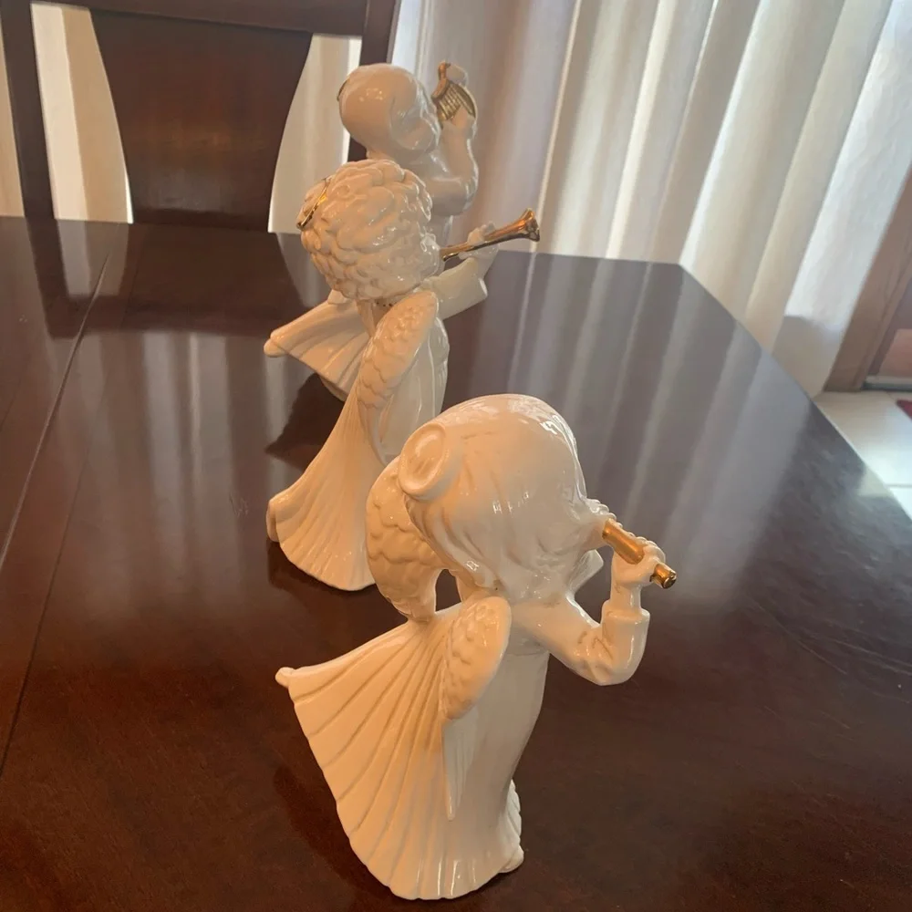 3 ATLANTIC MOLD 12 INCH TALL CERAMIC ANGELS PLAYING CHRISTMAS HYMNS PREOWNED